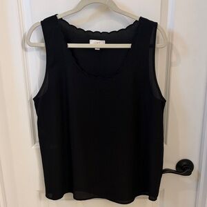 LOFT Elegant Black Scalloped Tank Top